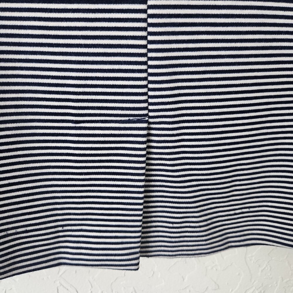 Women's Navy Stripe Overlap Stretch Skirt Sz Large Nautical Career Office Siren - Picture 6 of 13